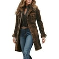 thumbnail image 1 of HJYCHN Women Suede Long Length Lapel Jacket Retro Autumn Winter Coat Warm Comfortable Casual Outerwear for Daily Commute Brown M, 1 of 6