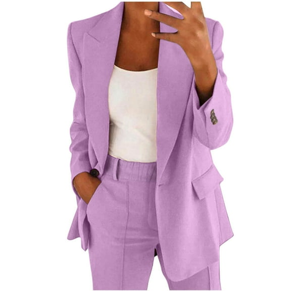 HJYCHN Women Trousers Suit 2 Piece Lapels Business Long Sleeve Button Formal Jacket Professional Wear Outfits Lapels Suit Sets Office Attire Purple XXL