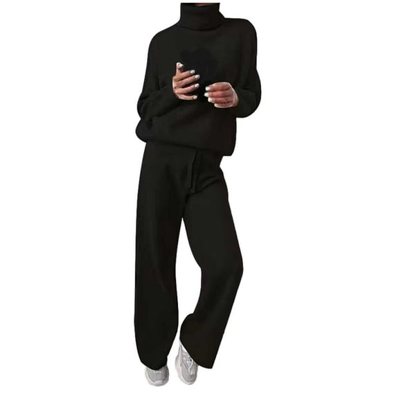 HJYCHN Women Trousers Suit Fashion Solid Casual High Top Lace Up Knitted Stylish Wear Outfits Lace Up Trousers Sets Elegant Comfort Black M