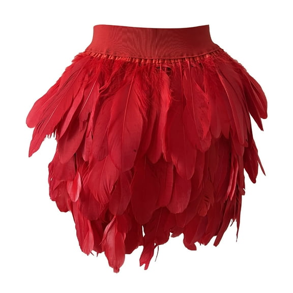 HJYCHN Women Wild Feather Mini Party Skirt for Dance and Performance Wear Skirt Outfit Elegant Design Red XL