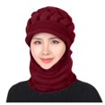 thumbnail image 1 of HJYCHN Women Winter Knitted Hat Integrated Scarf Cover Outdoor Cold Weather Wine One Size, 1 of 4