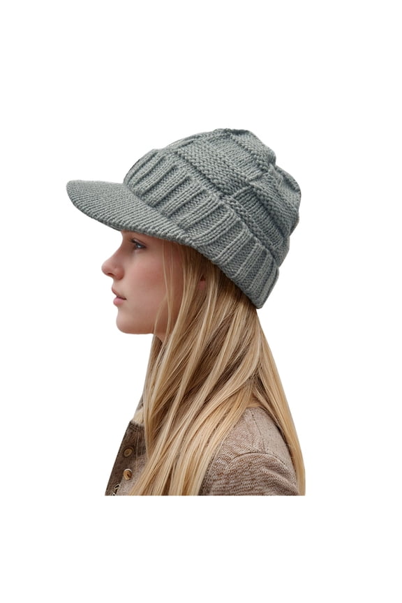 Women Winter Knitted Peaked Hat Outdoor Solid Cover Ear Cold Weather Dark Gray One Size