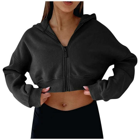 HJYCHN Women Zip Up Hoodie Fashionable Long Sleeve Lined Sweatshirt for Style And Warmth Black L