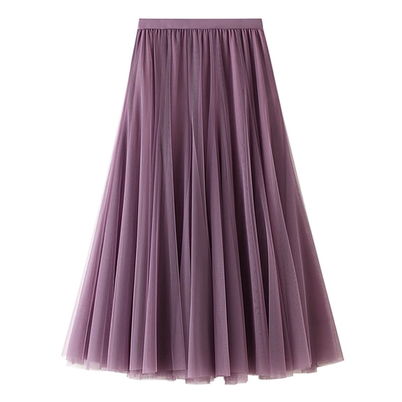 HJYCHN Women's A-Line Midi Skirt with Fairy Elastic High-Waist Comfortable Mesh Solid Color Casual Dress Grey One Size