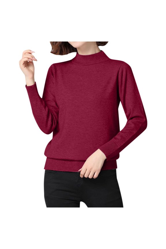 Women's All Season Pullover Knitted Sweater Half High Neck Solid Color Slim Fit Top Comfortable Casual Wear XXL