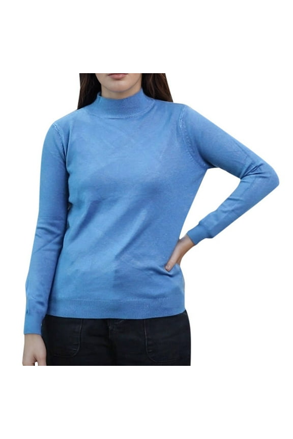 Women's Autumn Winter High Neck Knitted Pullover Sweater Loose Fit Thick Warm Solid Color Casual Top for Daily Wear Blue M