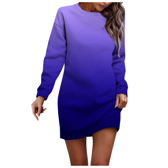 HJYCHN Women's Autumn Winter Soft Knit Midi Dress with Round Neck and Long Sleeves for Everyday Comfort and Style Purple S