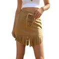 thumbnail image 1 of HJYCHN Women's Bodycon Mini Skirt with Strap Fringe Hem Design for Everyday Outfits and Daily Wear Comfort Brown M, 1 of 7