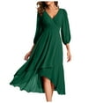 thumbnail image 1 of HJYCHN Women's Casual Dresses Chiffon Spring Dress with V-Neck Long Sleeves Pleated A-Line Midi Length for Wedding Guest Formal Dresses for Women Green M, 1 of 5