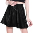 thumbnail image 1 of HJYCHN Women's Casual Shiny Flared Pleated A-line Mini Skirt for Fashion Everyday Wear and Party Outfits Black S, 1 of 3
