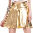 thumbnail image 1 of HJYCHN Women's Casual Shiny Flared Pleated A-line Mini Skirt for Fashion Everyday Wear and Party Outfits Gold M, 1 of 4