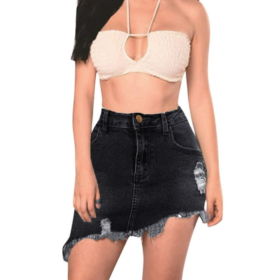 HJYCHN Women's Denim Skirt for Spring Summer Fashion with Unique Irregular Cut Design and Comfortable Stretch Fit Black M