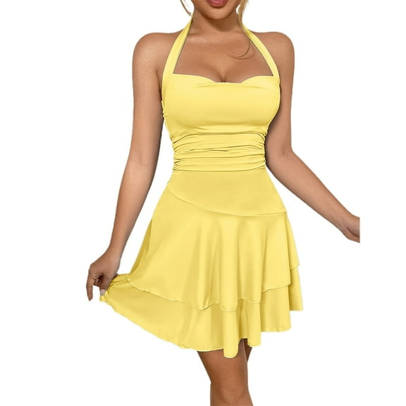 HJYCHN Women's Elegant Sweetheart Neck Ruched Bodycon Dress Flowy Party Attire Fashion Elegant Dress Yellow M