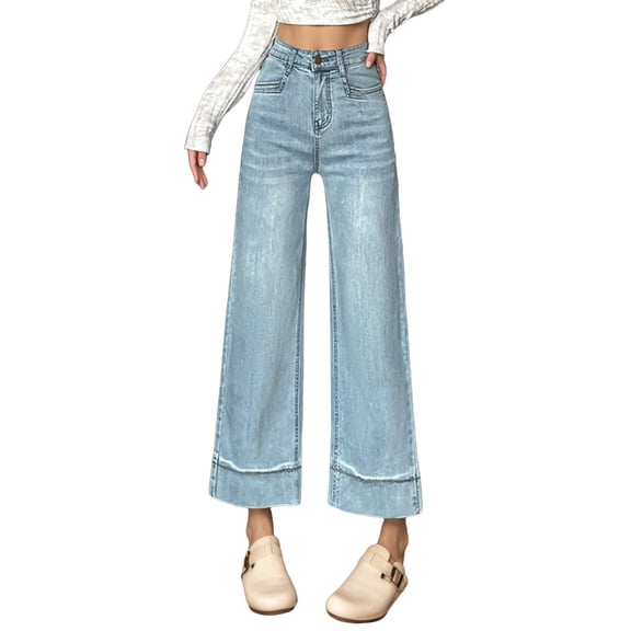 HJYCHN Women's Everyday Straight Leg Ankle Pants Comfortable Stretchy Fabric Versatile All Seasons Wear Soft Trousers Light Blue XL
