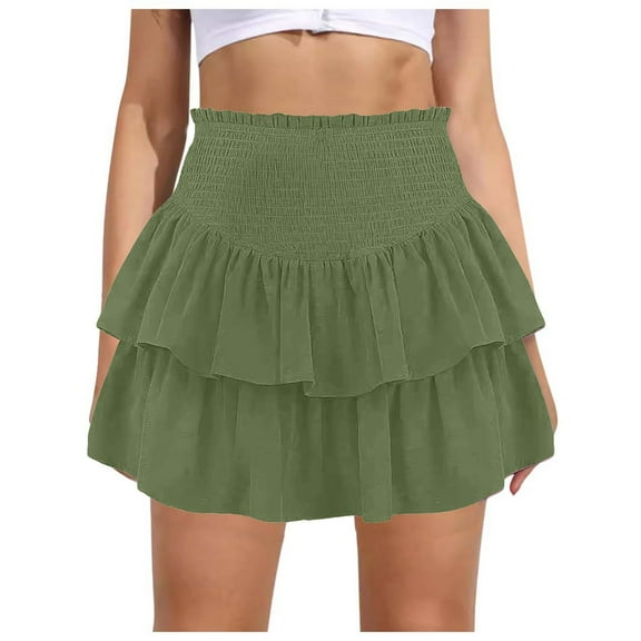 HJYCHN Women's Fashion Irregular Pleated Flared Skirt with Built-In Shorts Comfortable Stretch Daily Wear Army Green S