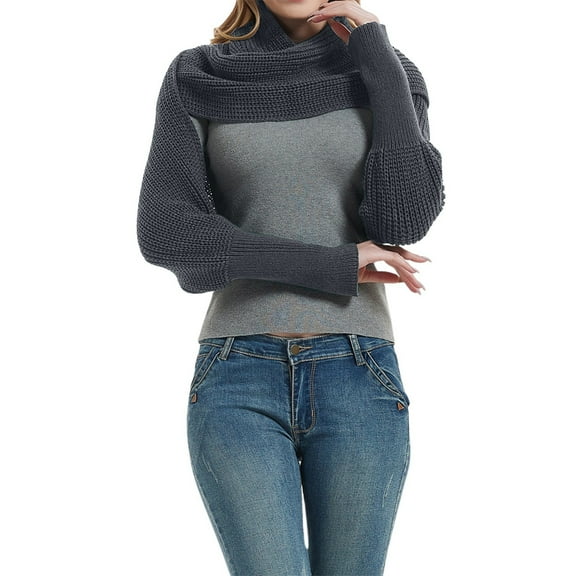 HJYCHN Women's Fashion Striped Cape Sweater Top Batsleeve Pullover Shawl Wrap for Spring Autumn Winter Grey One Size
