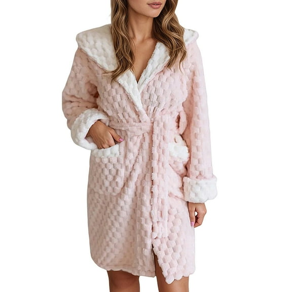 HJYCHN Women's Flannel Robe Long Sleeve Thermal Kimono Housecoat Soft Loungewear for Cozy Home Relaxation and Sleepwear Pink S