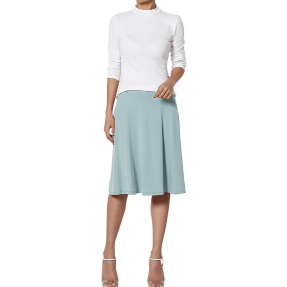 HJYCHN Women's Flare Midi Skirt with Solid Color Lightweight Comfortable Stretch Fabric for Casual Daily Wear Sky Blue L