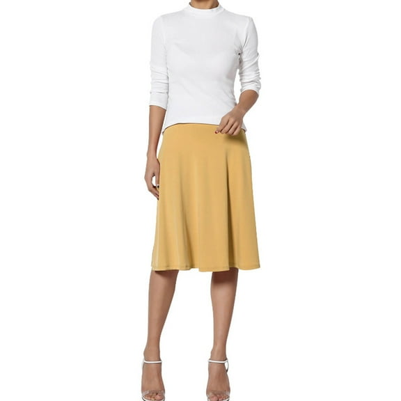 HJYCHN Women's Flare Midi Skirt with Solid Color Lightweight Comfortable Stretch Fabric for Casual Daily Wear Yellow S
