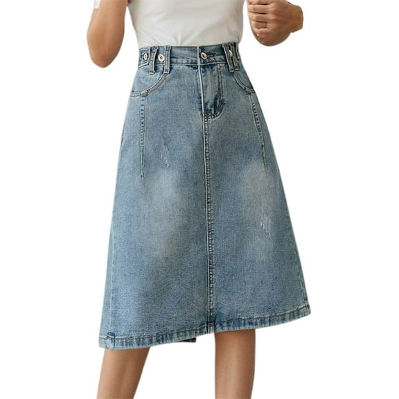 HJYCHN Women's Flowy A-line Midi Skirt Casual Comfortable Everyday Wear Solid Color Loose Fit Spring Fall Season BU2 S