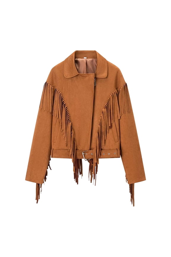 Women's Fringe Lapel Jacket Wide Shoulder Coat Autumn Winter Street Style Outerwear Trendy Oversized Chic Coat Coffee M