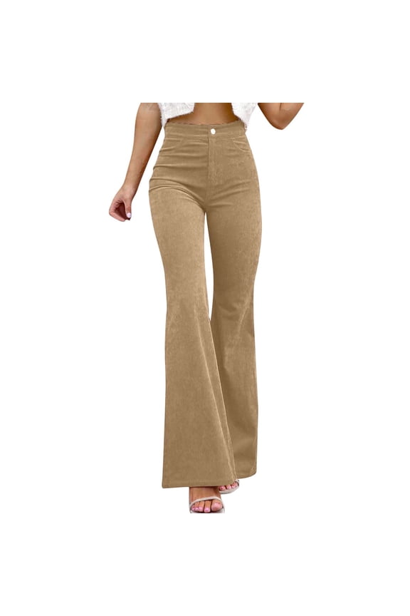 Women's High Waisted Flared Casual Pants Stretchy Everyday Comfortable Trousers Slim Bootcut Fit for All Seasons Khaki XXL