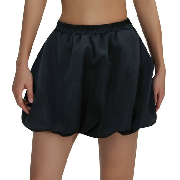 HJYCHN Women's High-Waisted Puff Skirt Spring Summer Fall Casual Wear Short Flowy Hem A-line Design Skirt Black L