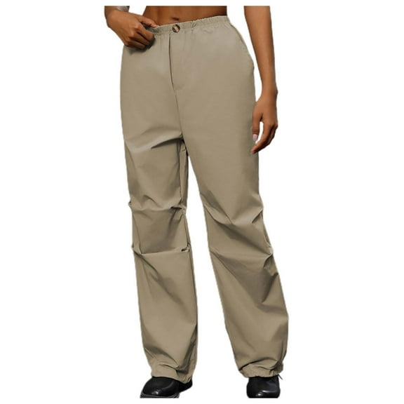 HJYCHN Women's High Waisted Straight Leg Parachute Trousers Elastic Comfort Outdoor Hiking Casual Wear All Day Stretch Fabric Khaki S
