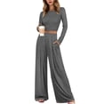 thumbnail image 1 of HJYCHN Women's Long Sleeve Crop Top and Wide Leg Pants Two Piece Outfit Matching Casual Tracksuit Set for Comfortable Relaxation and Stylish Everyday Wear GY2 L, 1 of 4