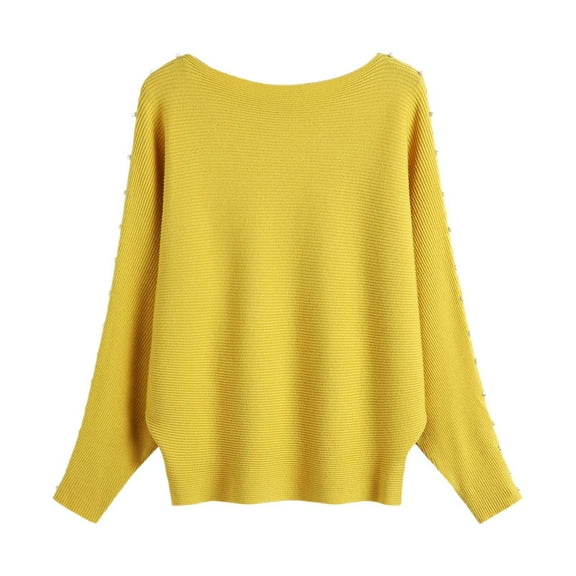 HJYCHN Women's Off Shoulder Batwing Sleeve Oversized Pullover Knit Sweater Top for Spring Autumn Casual Wear Yellow One Size