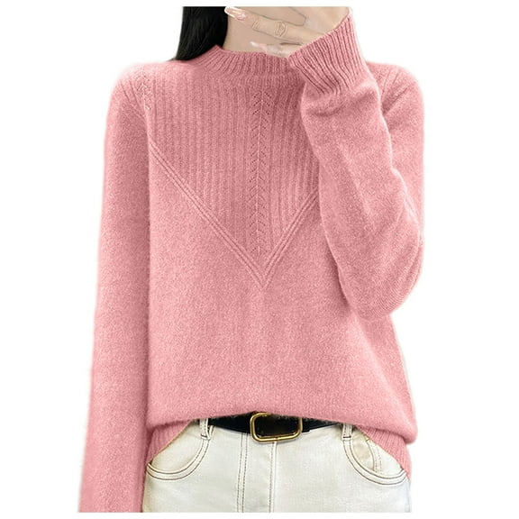 HJYCHN Women's Oversized Pullover Sweater Long Sleeve Round Neck Casual Comfortable Tops Loose Fit Solid Color Sweater for Fall Winter Sweaters Pink L