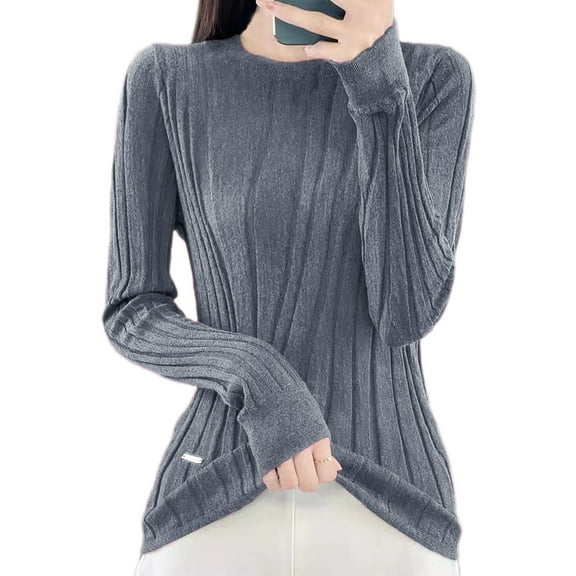 HJYCHN Women's Oversized Pullover Sweater Soft Long Sleeve Round Neck Casual Comfortable Tops Loose Fit Solid Color Basic Sweater Grey XXL