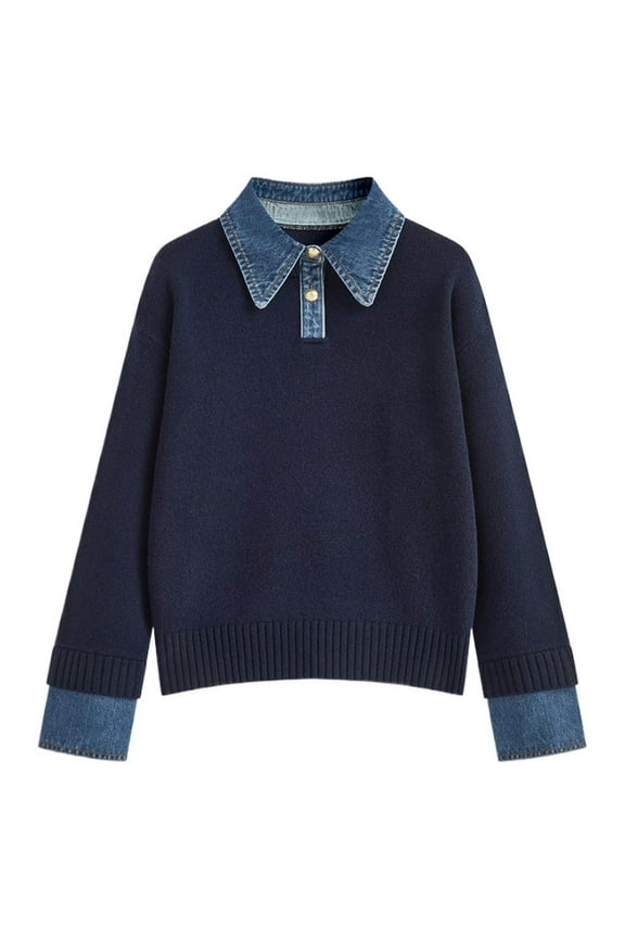 Women's Pullover Sweater Casual Loose Knit Top Elegant Style Comfortable Soft Sweaters Navy One Size