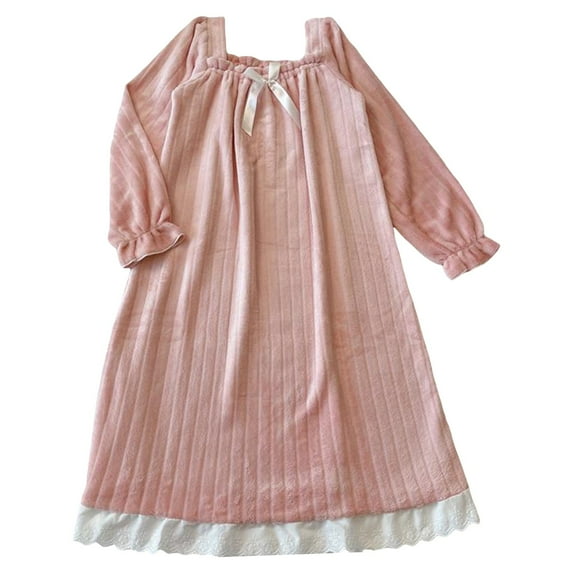 HJYCHN Women's Solid Color Flannel Overhead Nightgown Soft Thermal Padded Sleepwear Cozy Home Loungewear Comfortable Nightdress Pink L