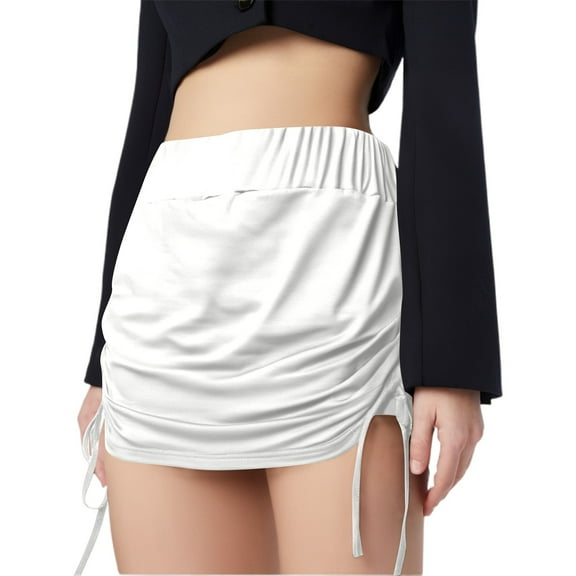 HJYCHN Women's Solid Color Pleated Side Split Skirt Fashionable Outfit Spring and Fall Skirt White M