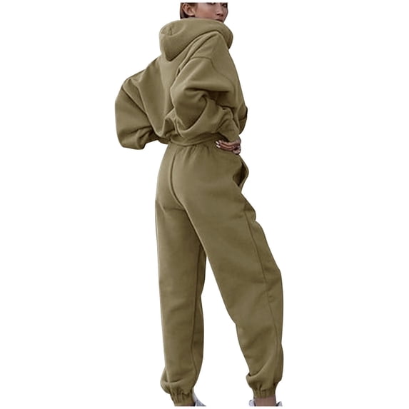 HJYCHN Women's Solid Color Trousers Suit Casual Sweatershirt Set Sports Style Suits Sets for Casual Comfort Outfits Khaki XL