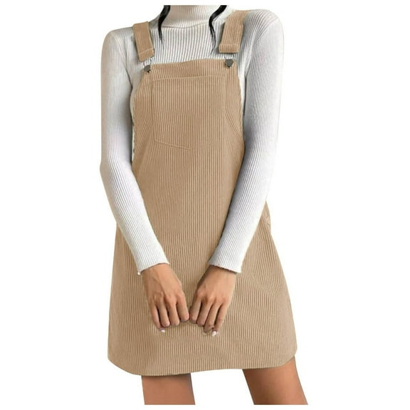 HJYCHN Women's Solid Corduroy Loose Fit Sleeveless Strap Maxi Dress for Everyday Casual Wear Comfort and Style Khaki L