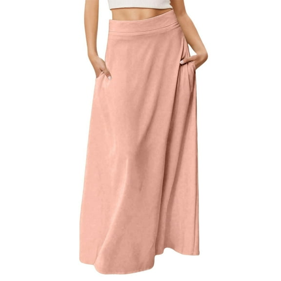 HJYCHN Women's Straight Cut Midi Skirt Classic Solid Design Versatile Daily Outfit Comfortable Stretch Fabric Pink S