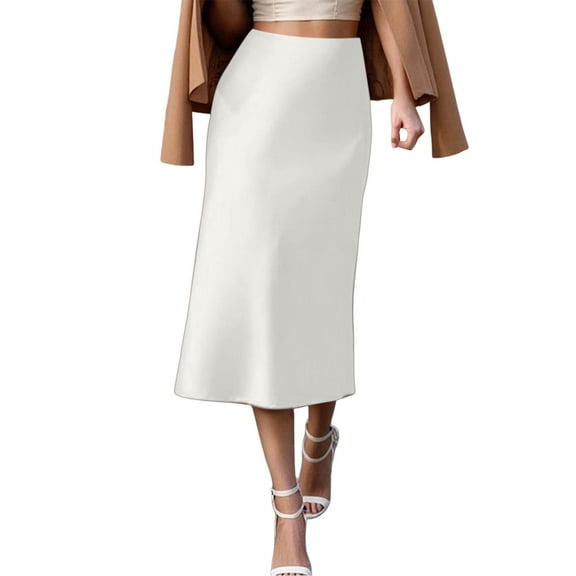 HJYCHN Women's Straight Solid Midi Skirt Elegant Slim Fit Daily Wear Casual Spring Fall Season White XXL