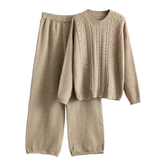 HJYCHN Women's Sweater and Wide-Leg Pants Outfits Casual Loose Fit Tunic Top with Trousers for All-Seasons Outfits Sets Khaki One Size
