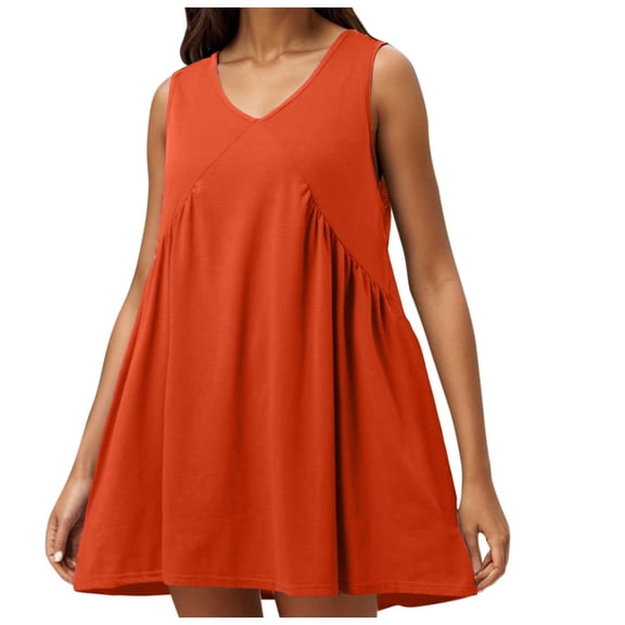 HJYCHN Women's V Neck Mini Dress Casual Loose Fit Sleeveless Design with Side Pockets Comfortable Flowy Everyday Wear Red XS