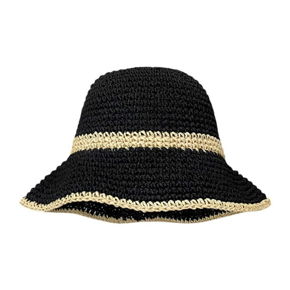 HJYCHN Women's Wide Brim Straw Boater Hat Breathable Lightweight Outdoor Summer Beach Gardening Fishing Sun Black One Size