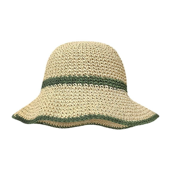 HJYCHN Women's Wide Brim Straw Boater Hat Breathable Lightweight Outdoor Summer Beach Gardening Fishing Sun Green One Size