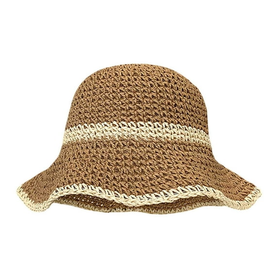 HJYCHN Women's Wide Brim Straw Boater Hat Breathable Lightweight Outdoor Summer Beach Gardening Fishing Sun Khaki One Size