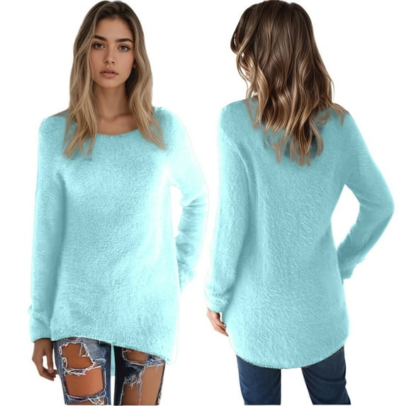 HJYCHN Women's Winter Pullover Sweater Soft Warm Long Sleeve Knit Top Casual Loose Fit Solid Color Turtleneck Solid Color Sweaters Sky Blue M