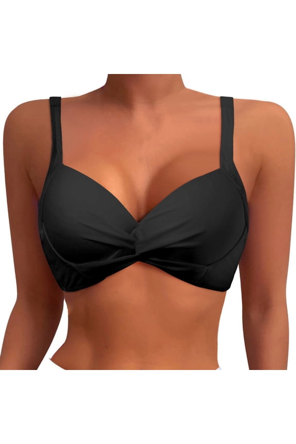 Womens Bikini Top with Wireless Padded Bra Twist Front Bikini Top Bathing Suit Top Swimsuit for Women Black XL