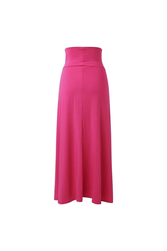Womens Double Split Maxi Skirt with 2 Side Slits for Ladies Basic Elegant Style Flowy Comfortable Everyday Wear Hot Pink L