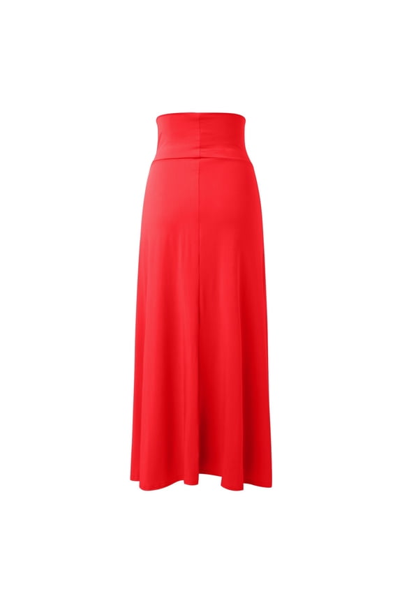 Womens Double Split Maxi Skirt with 2 Side Slits for Ladies Basic Elegant Style Flowy Comfortable Everyday Wear Red M