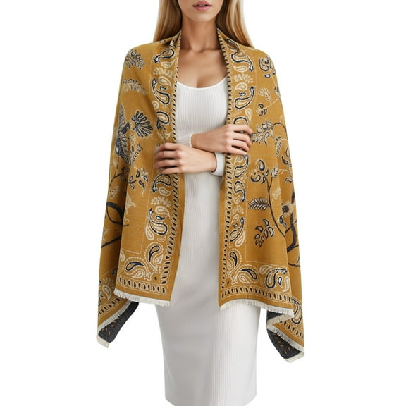 HJYCHN Womens Elegant Shawl Wrap Scarves Long Soft Warm Printed Fashion Scarf for Winter Cold Weather Yellow One Size