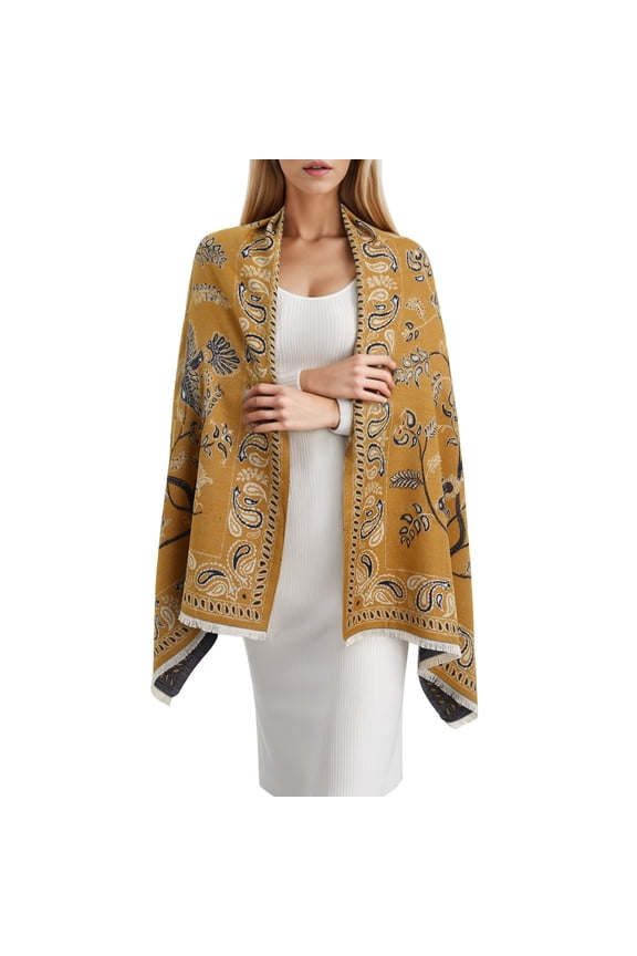 Womens Elegant Shawl Wrap Scarves Long Soft Warm Printed Fashion Scarf for Winter Cold Weather Yellow One Size